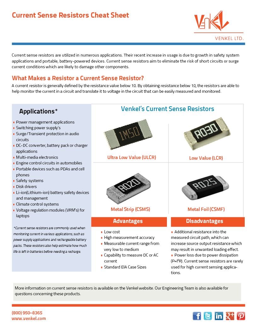 Current Sense Resistors Cheat Sheet Venkel