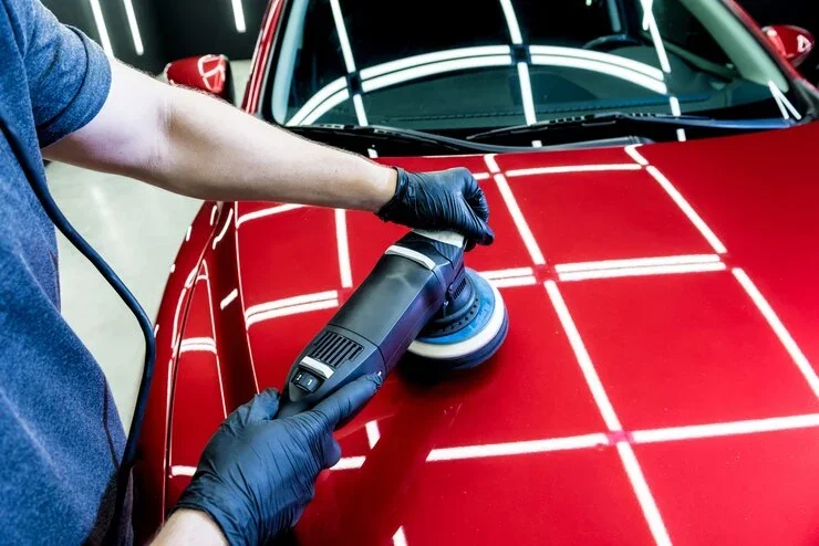 Polimento profissional de carro com rotativa
