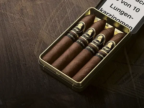 Geöffnete Dose des Davidoff Winston Churchill «The Late Hour Series» Belicoso.