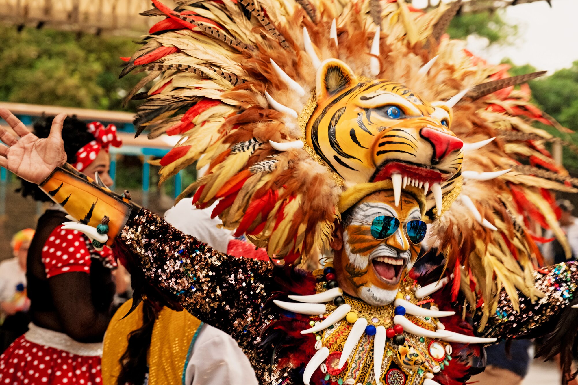 Performer dressed up performing at the Barranquilla Carnival in Colombia