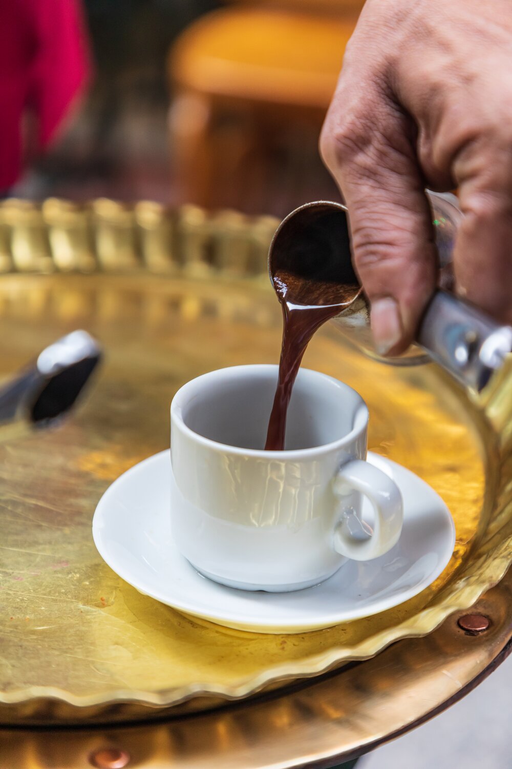 Traditional Egyptian coffee being poured in Cairo, Egypt