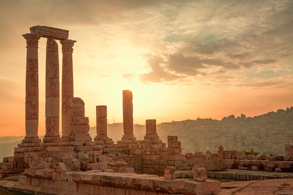 Temple of Hercules remains in Amman citadel, Amman, Jordan.