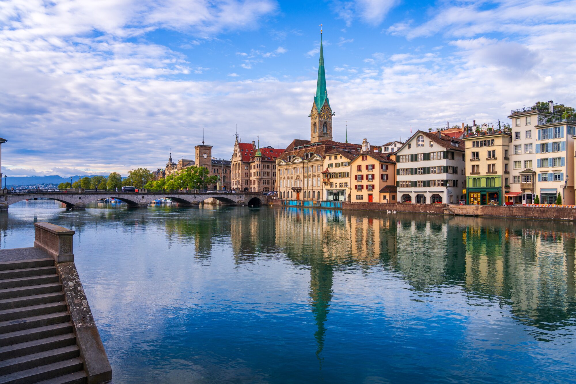 Zurich, Switzerland on the Limmat River in the early morning.