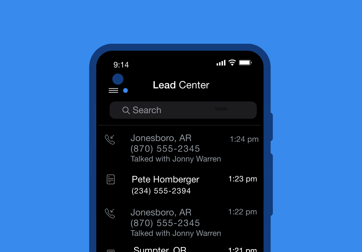 animated image of the lead center app on a smartphone