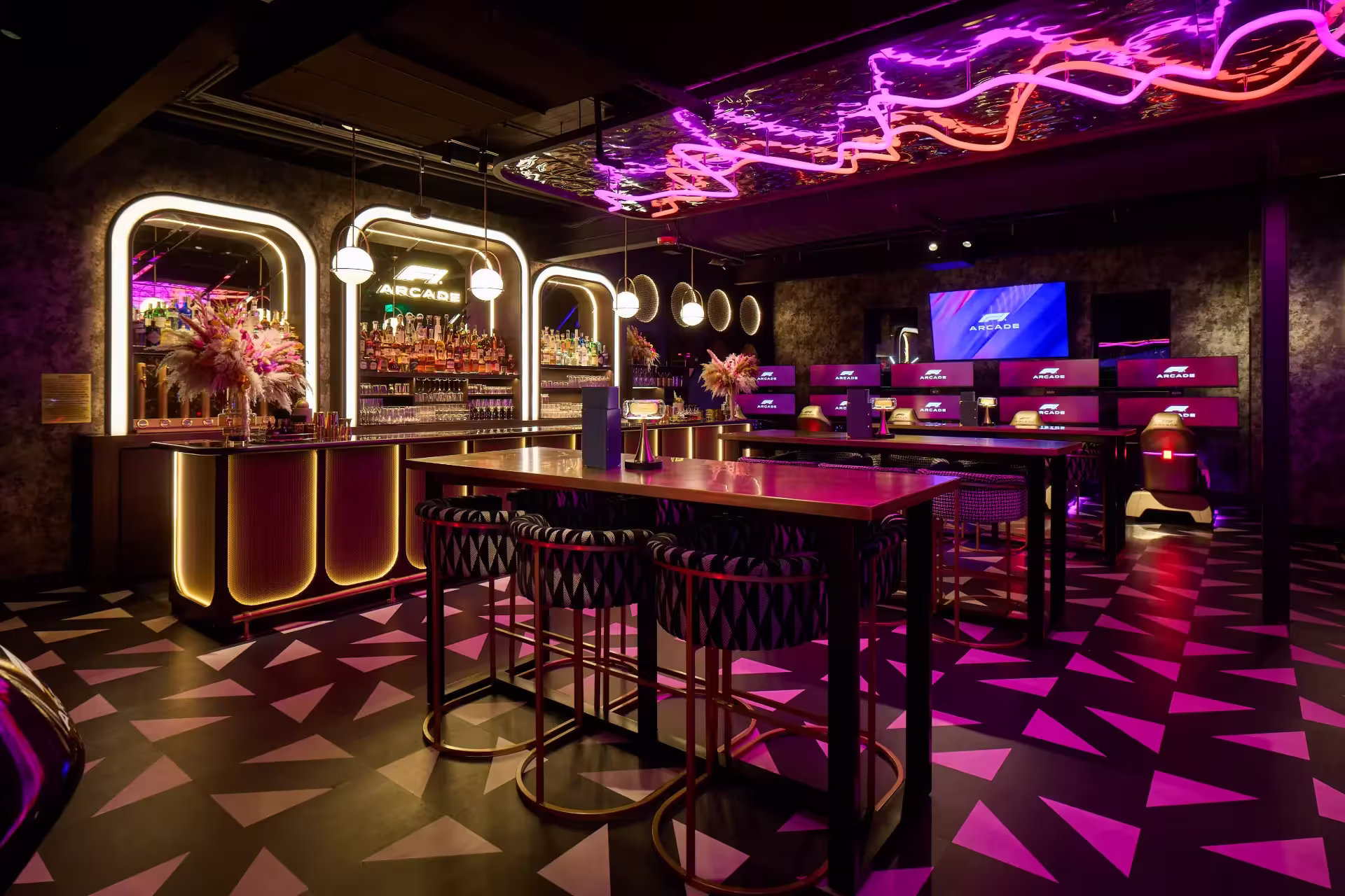 F1 Arcade Denver Bar and Dining Area