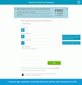 An example of a website control form