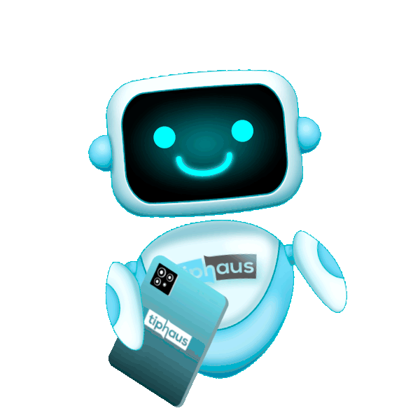 Tippy, the TipHaus mascot, waves and smiles as question marks appear around them, expressing curiosity.