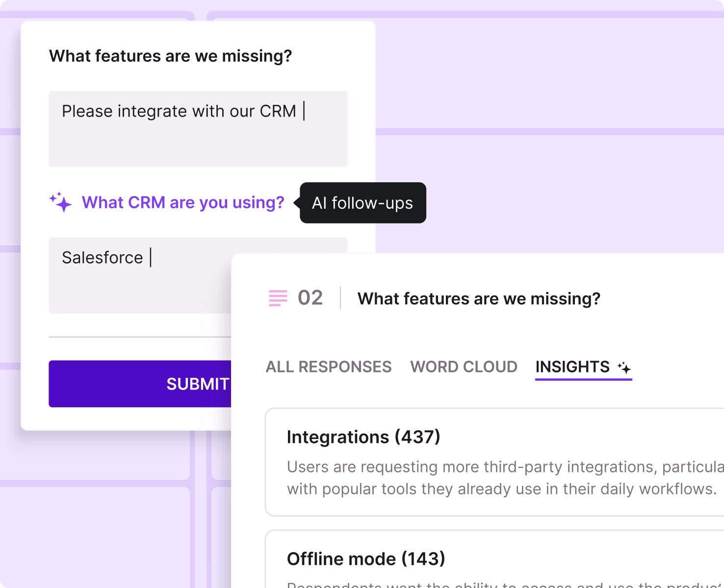 Survicate surveys and Research Hub (feedback data analysis) in one platform