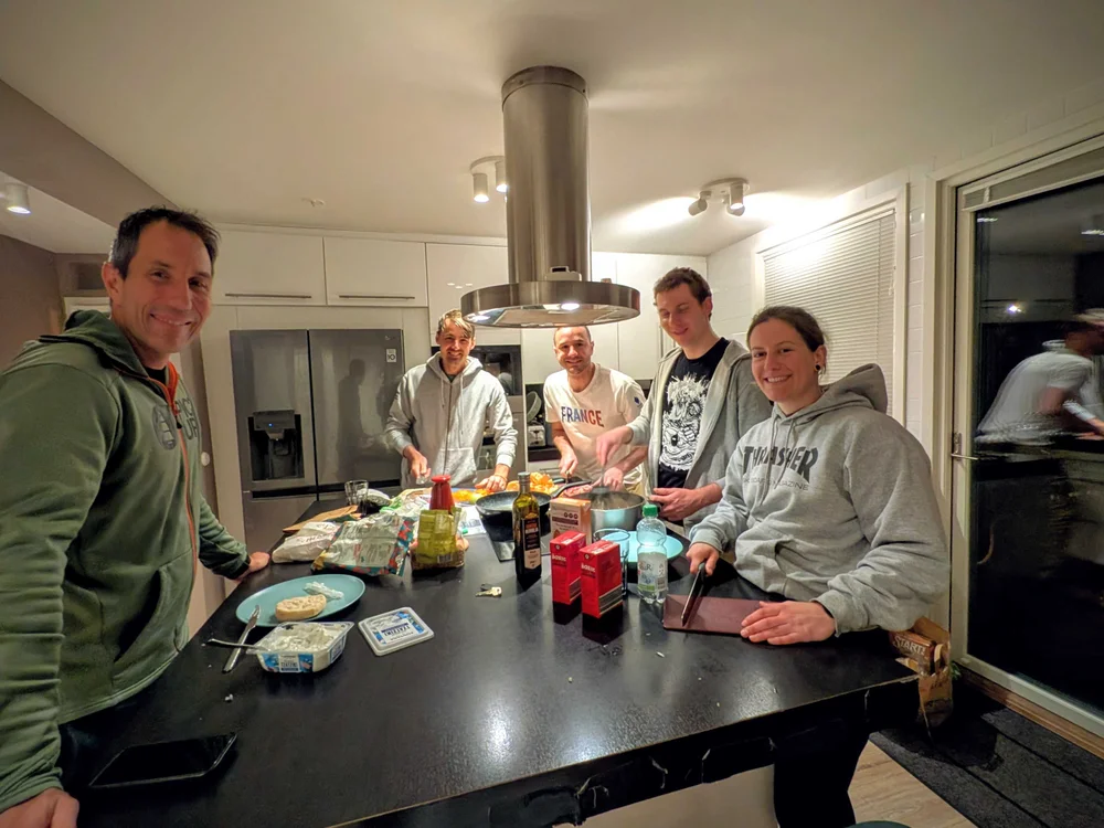 FlyTribe team enjoying the villa kitchen