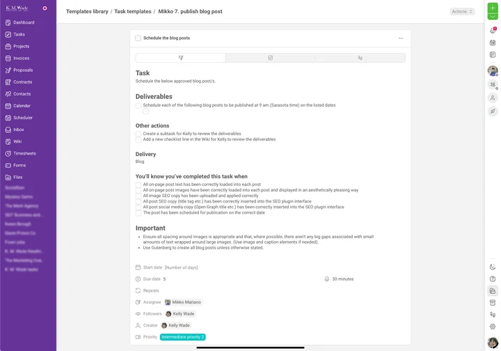 Task template example