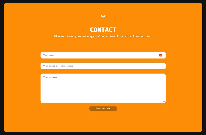 ZekTec contact form powered by Plutio