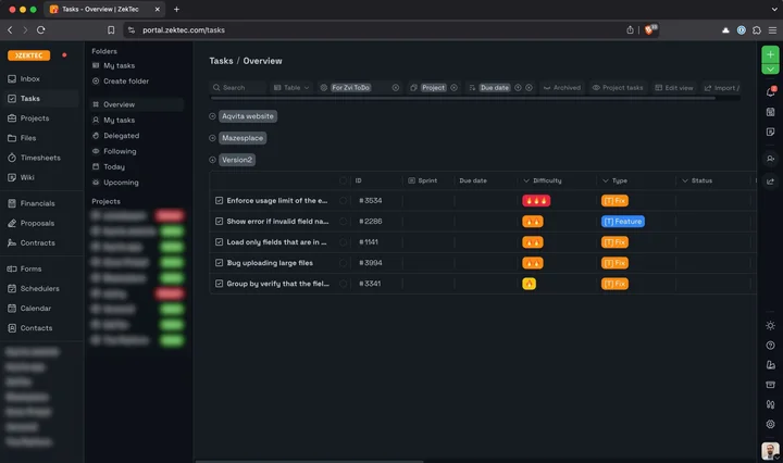 ZekTec task board in Plutio