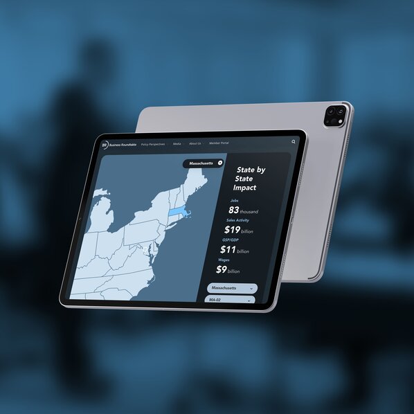 iPad showcasing Business Roundtable interactive map