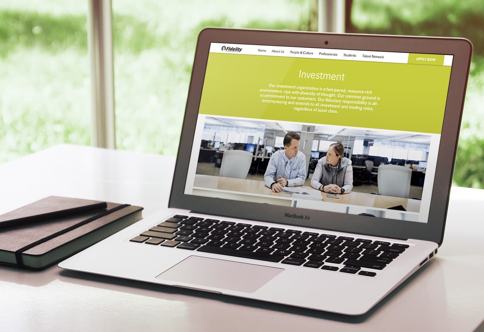 A laptop computer showing the Fidelity Asset Management Careers website