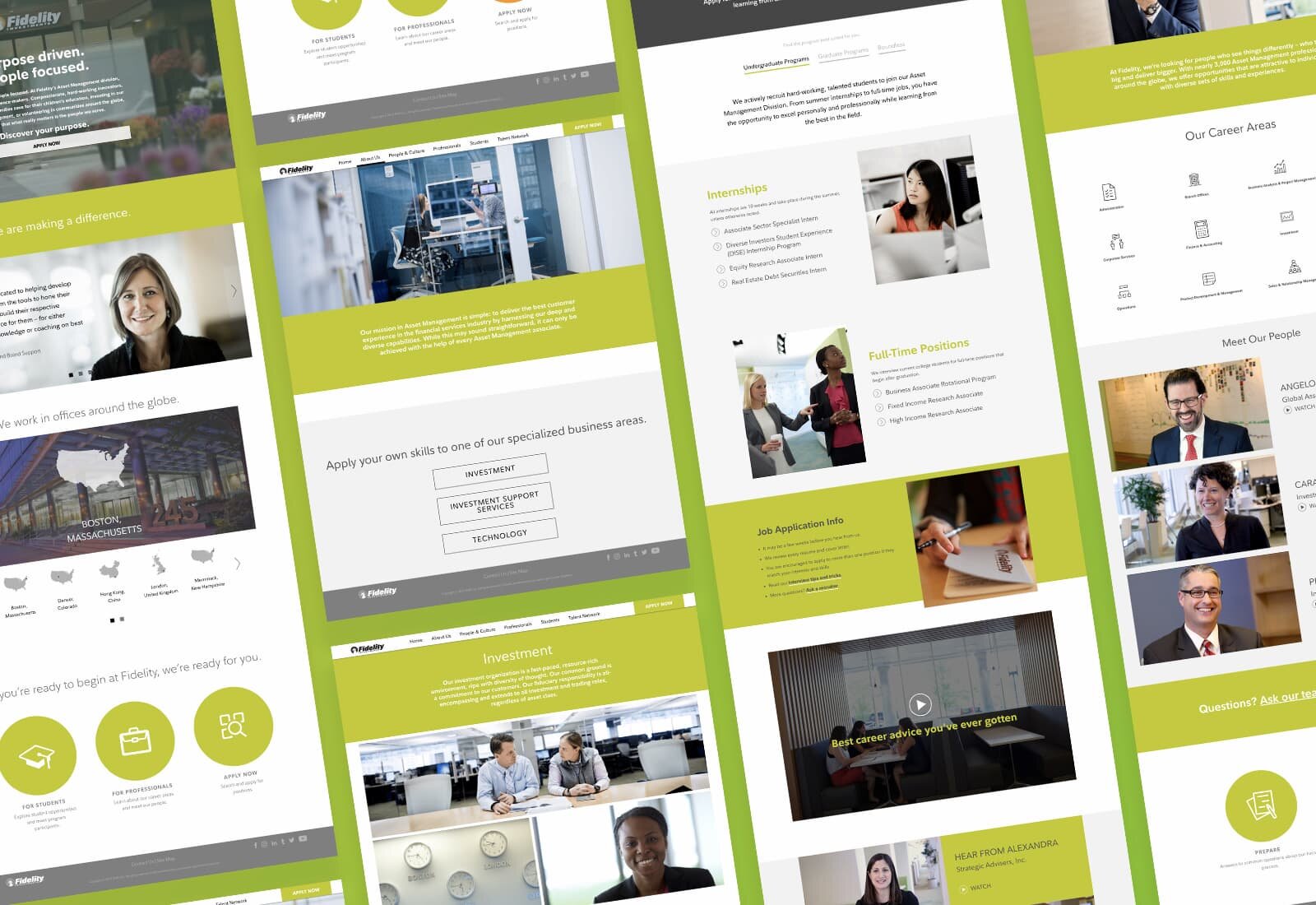 A grid of thumbnails of the Fidelity Asset Management Careers website
