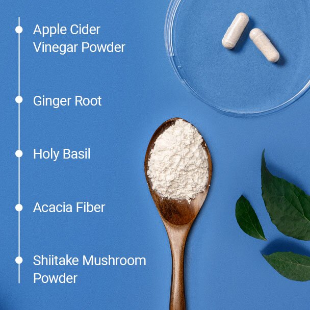 A studio product shot shows a bottle of AlgaeCal Triple Power Omega 3 Fish Oil. The scene also includes cut mango, a spoon with fish oil, and a glass vase with a leaf against an orange background.