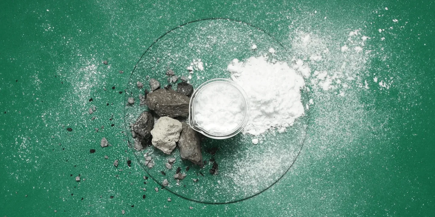 Dolomite, Oyster Shell, and Bone Meal Calcium on a plate with rocks