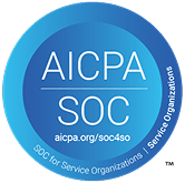 Round blue AICPA SOC compliance logo for Service Organizations.