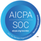 Round blue AICPA SOC compliance logo for Service Organizations.