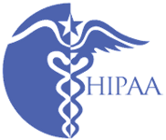 Blue HIPAA logo featuring a caduceus symbol.