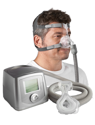Man wearing a CPAP machine