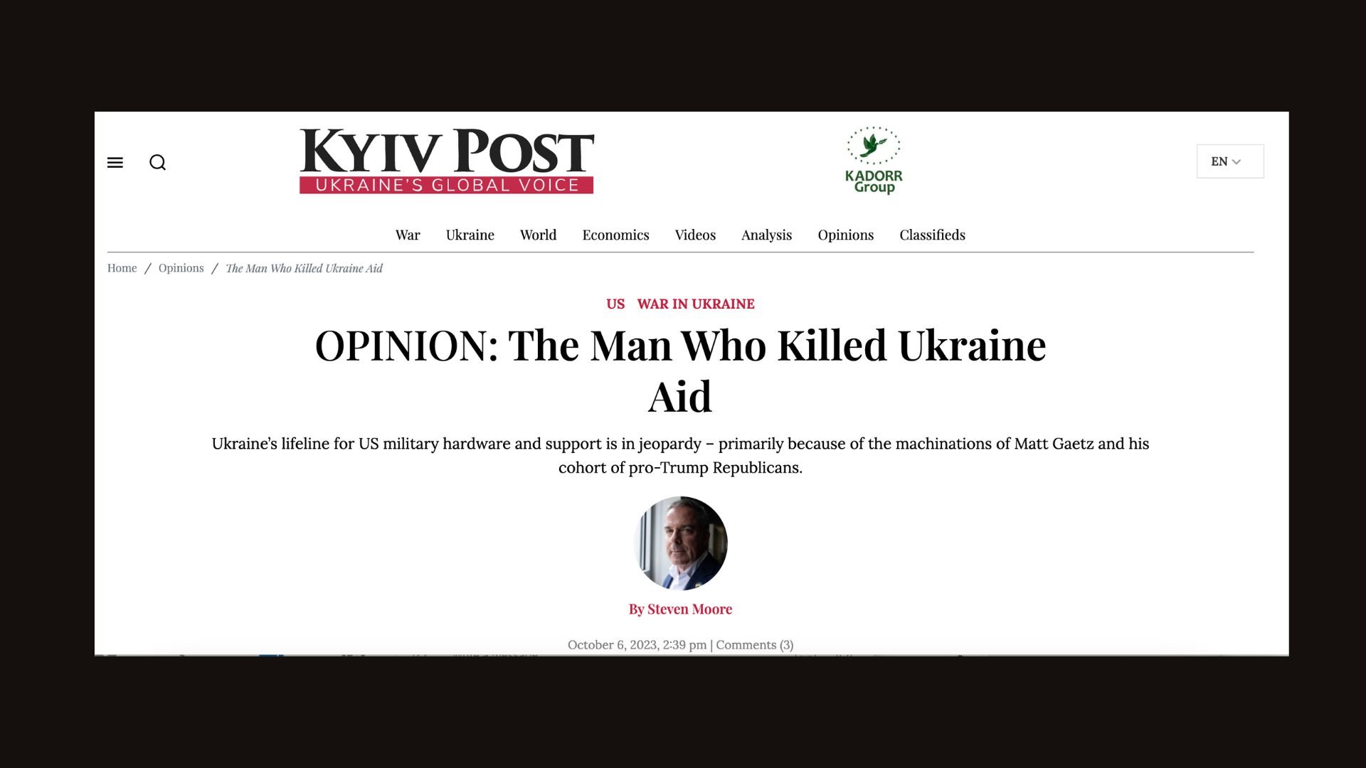 OPINION: The Man Who Killed Ukraine Aid