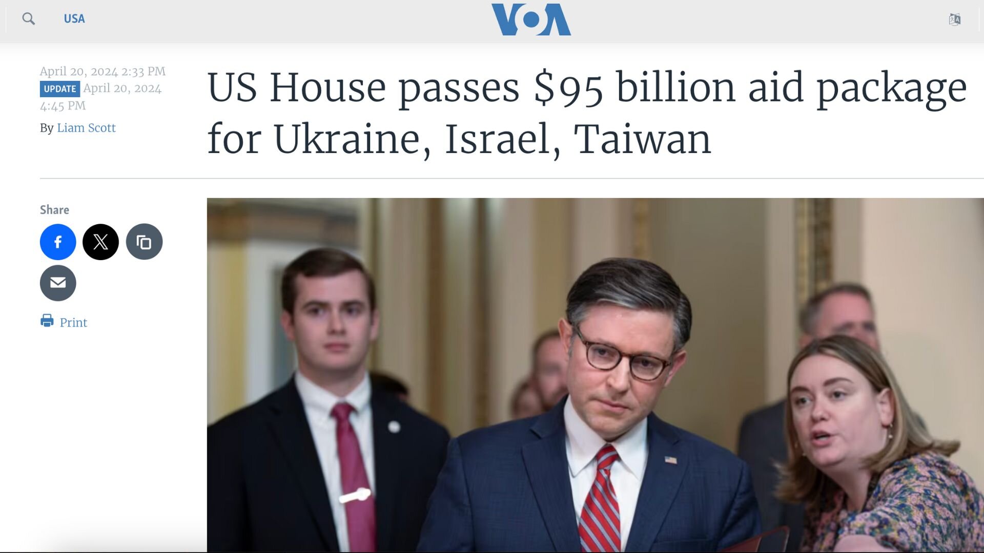 US House passes $95 billion aid package for Ukraine, Israel, Taiwan