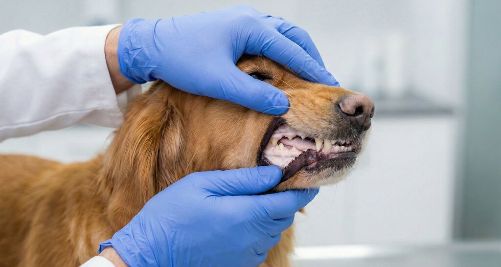 vet examining dogs pale gums