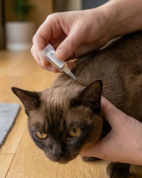 burmese cat having parasite preventative applied