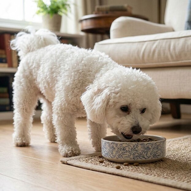 bichon-eating-from-a-bowl