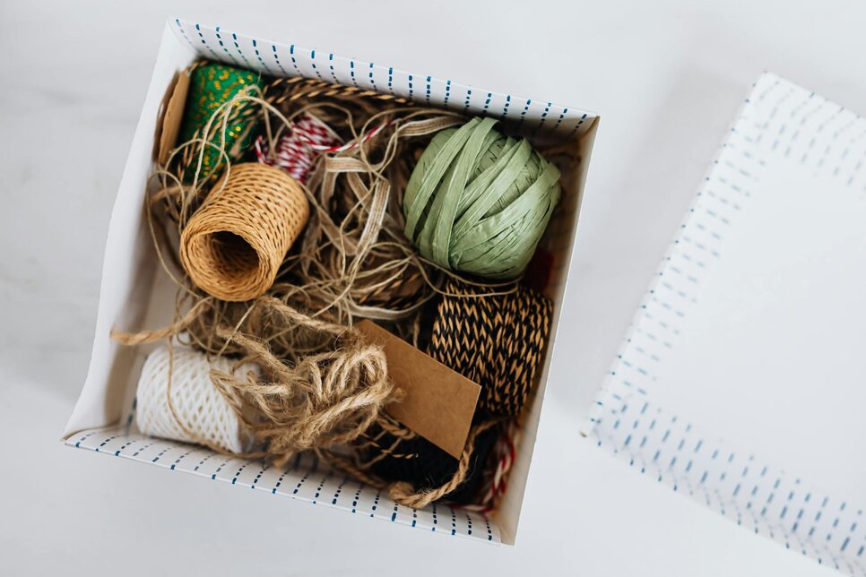 a box of string and ribbon