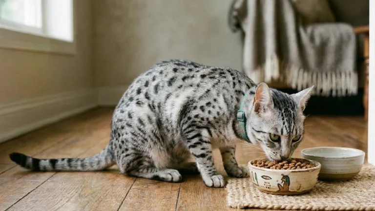 egyptian mau eating dry food