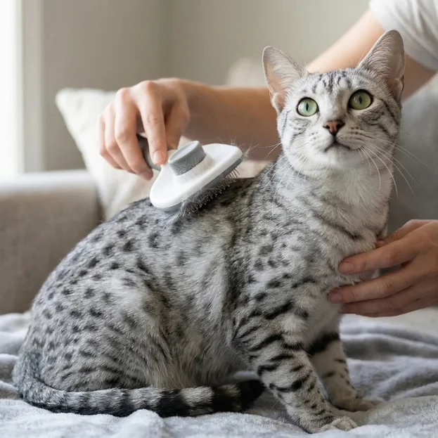 egyptian mau being groomed