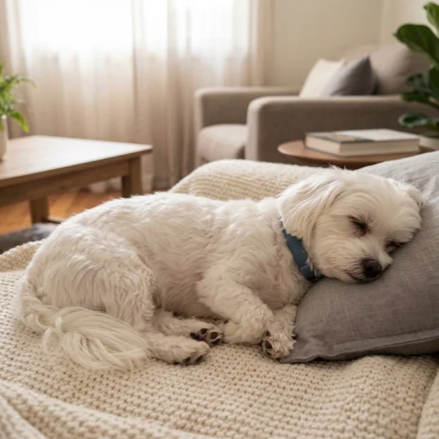 maltese sleeping on sofa