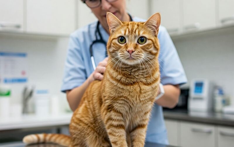cat being examined by vet