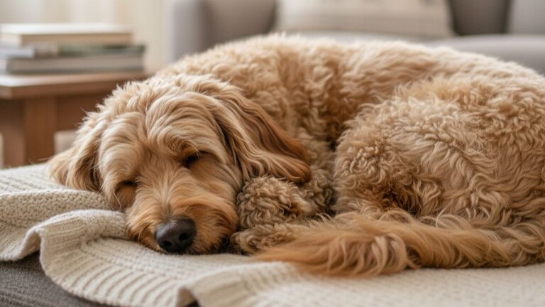 groodle sleeping on blanket