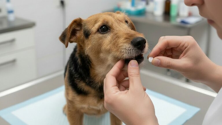vet giving fox terrier a pill