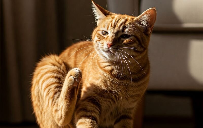ginger cat scratching themselves