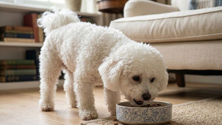 bichon-eating-from-a-bowl