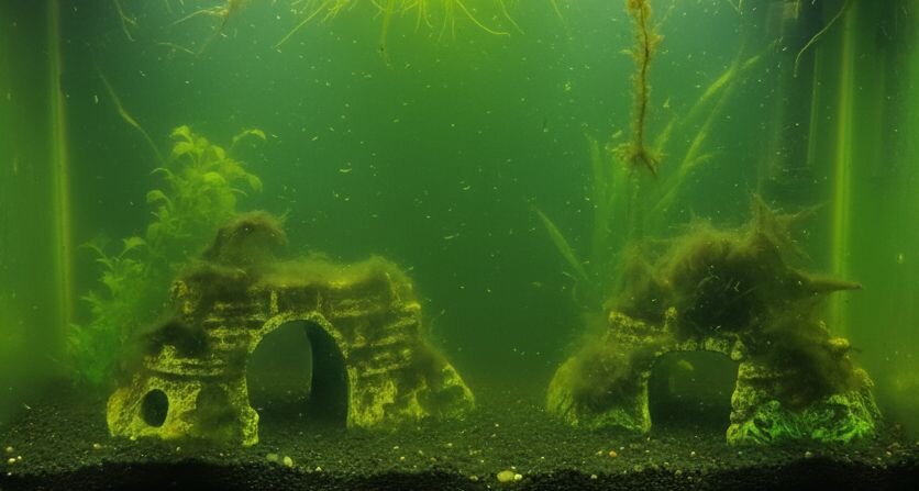 fish tank with algal bloom
