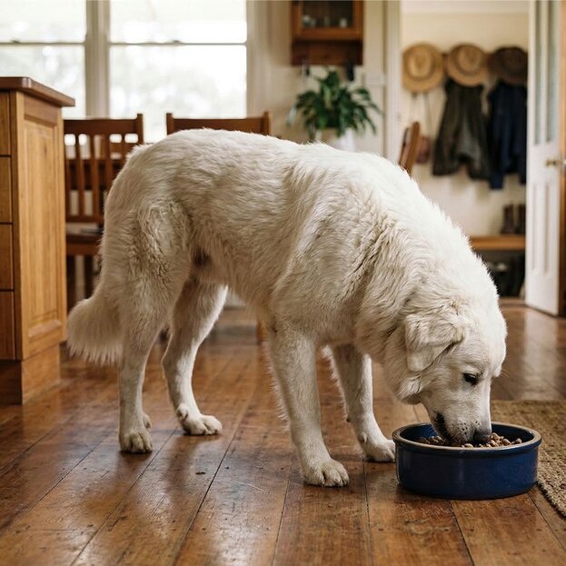 maremma-sheepdog-eating-from-a-bowl