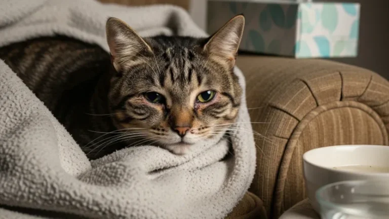 cat wrapped in blanket