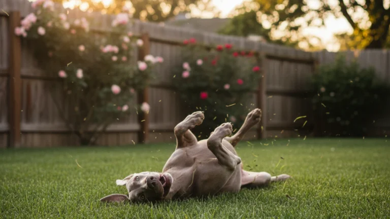 weimaraner rolling on grass outdoors