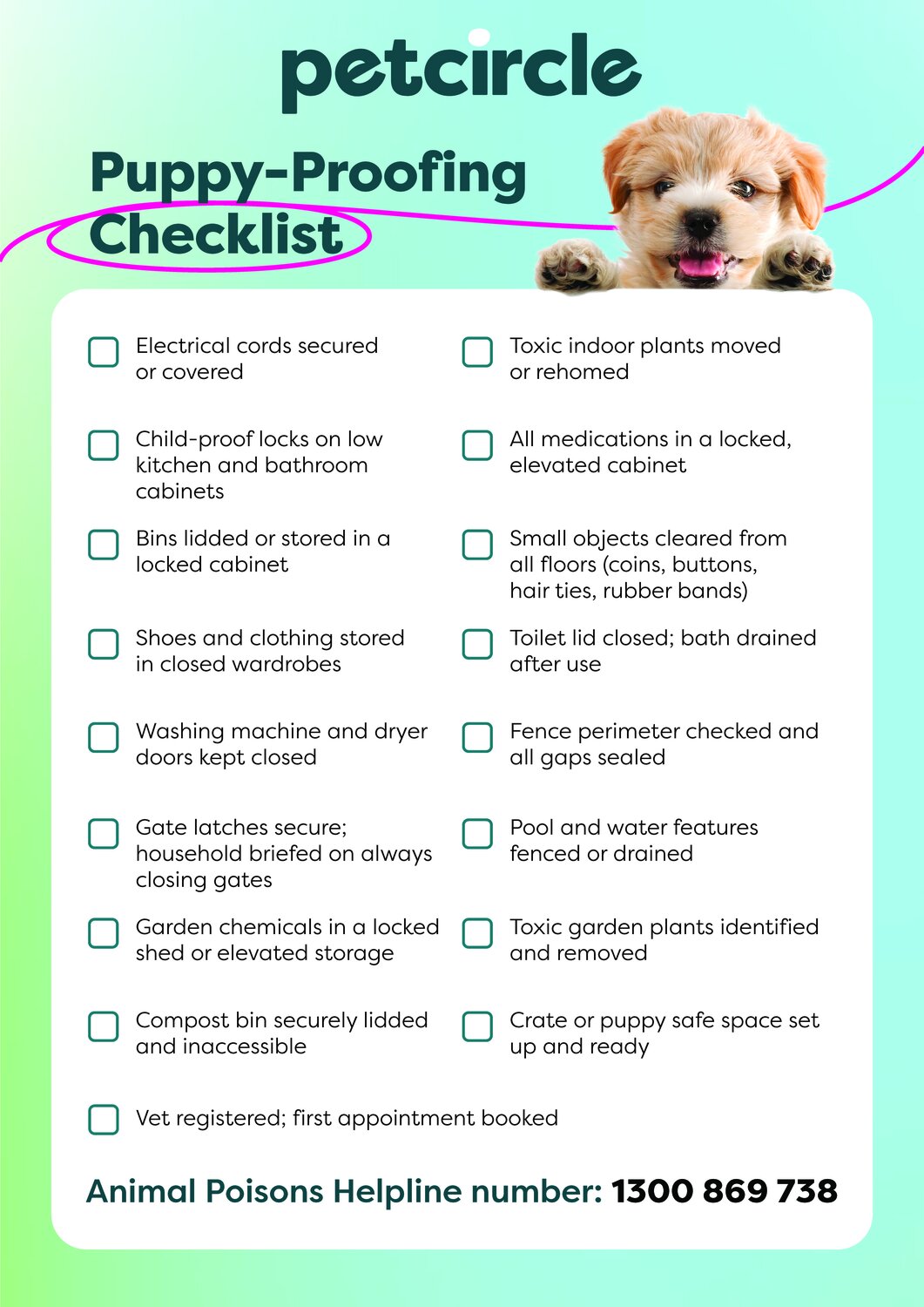 Puppy proofing checklist
