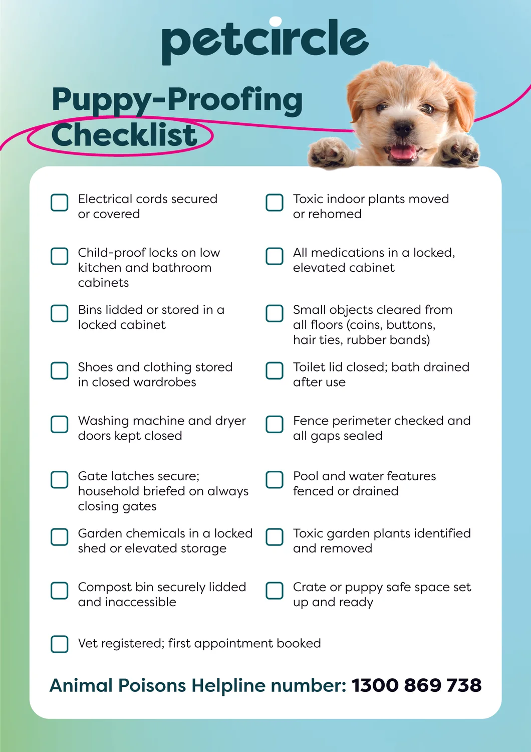 Puppy proofing checklist