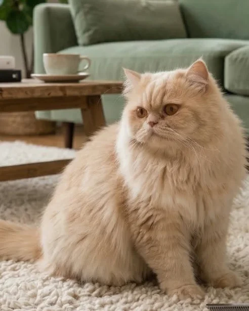 persian sitting in living room for grooming