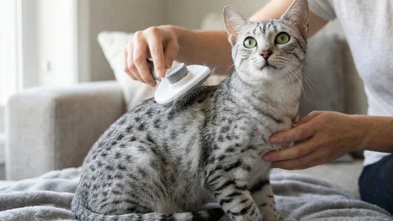 egyptian mau being groomed