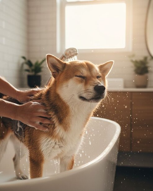 dog-getting-bathed