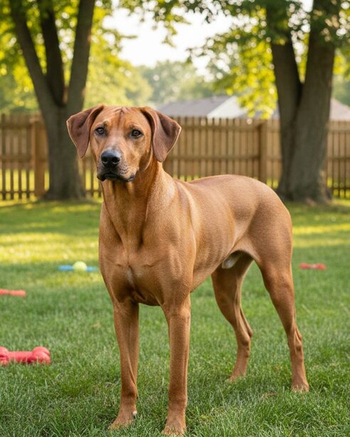 rhodesian ridgeback in backyard