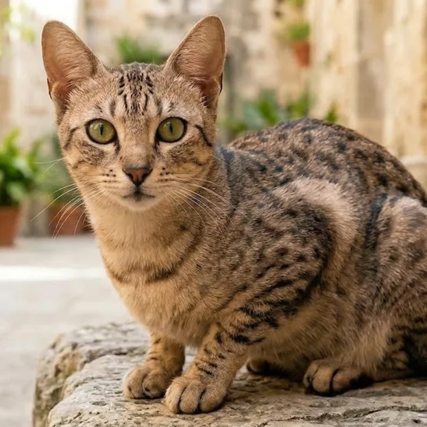 egyptian mau sitting outdoors